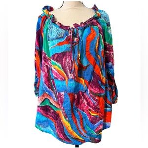 Verxy plus size 2XL off the shoulder multicolor top vacation Cruisewear bright